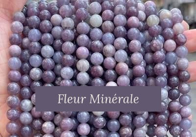 Perles — Lépidolite perle ronde — Réf. JDYZS75-2 — Fleur Minérale