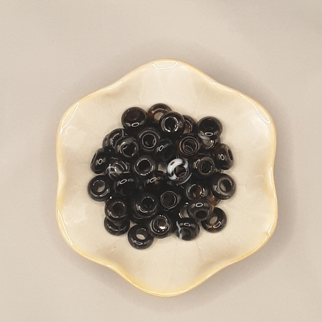Perle européenne Agate noire rubanée Ronde